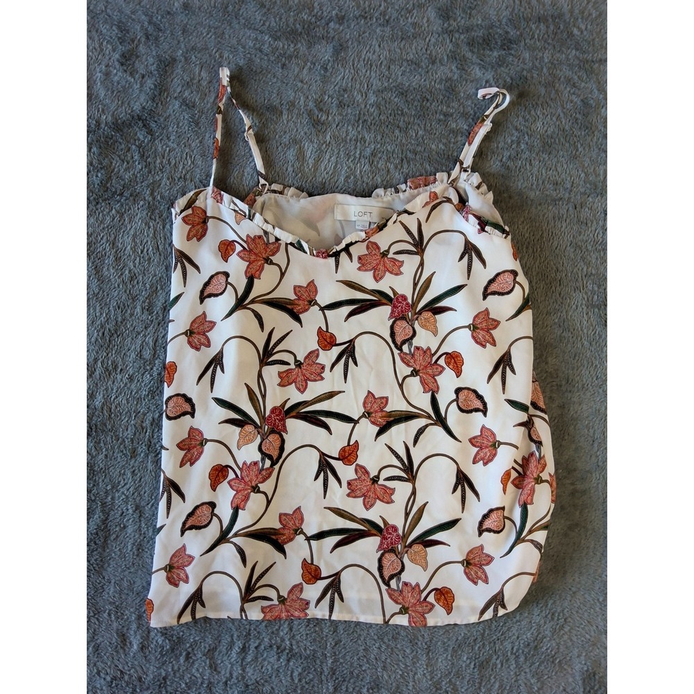Loft White Floral Raffle Cami Tank Top Piette Medium sleeveless